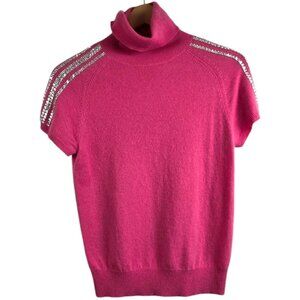 Iisli Hot Pink Swarovski Crystal Embellished Women's Medium Cashmere Sweater Top